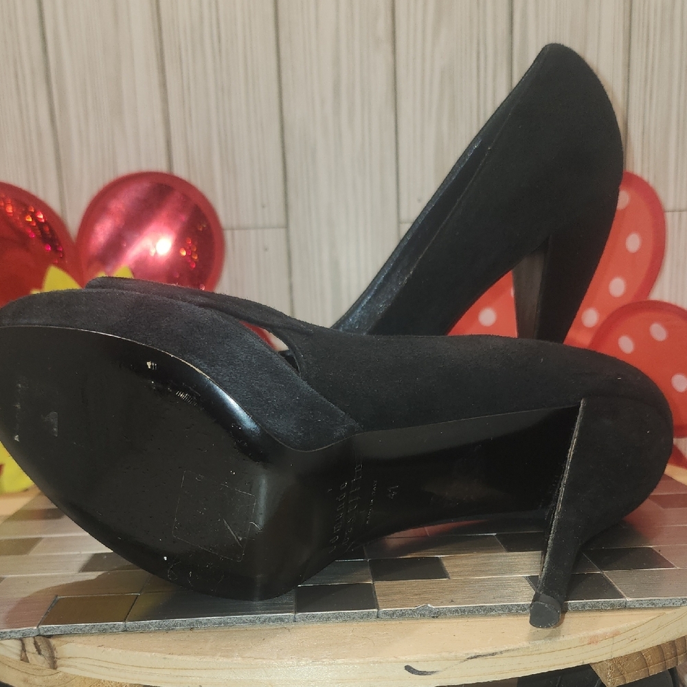 Edmundo Castillo Elegant Black Suede Peep-Toe Heels - Picture 8 of 9
